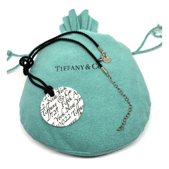 Tiffany & Co White Bone Script New York Fifth Ave Round  Silk Cord 16\